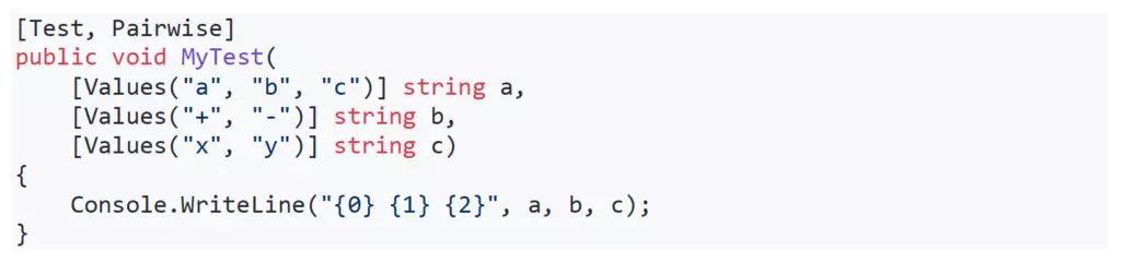 Example pairwise unit test from the NUnit docs