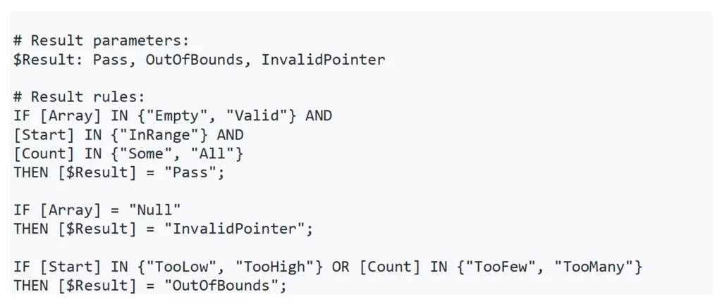 example of result parameters